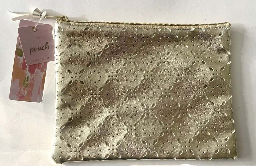 Metallic Gold Laser-Cut Faux Leather Pouch
